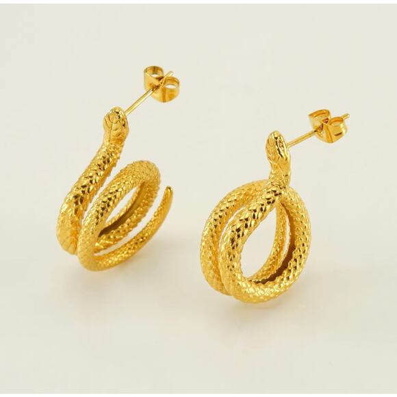 Elegant Coiled Snake Earrings 18K Gold Plated Stainless Steel - Picture 1 of 4